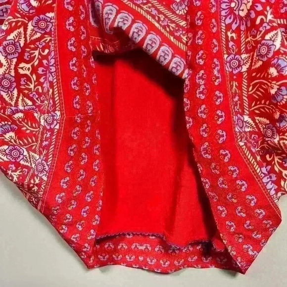 VANESSA VIRGINIA Red Bell Sleeve 100% Silk Peasant Dress Flowy Relaxed Women 4P - Picture 9 of 12